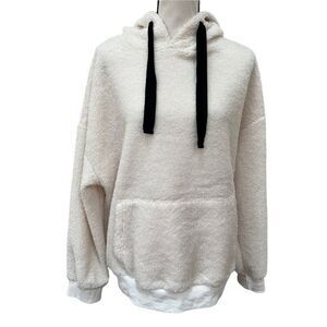 Stevie Hender ivory plush cotton blend pullover hoodie size L